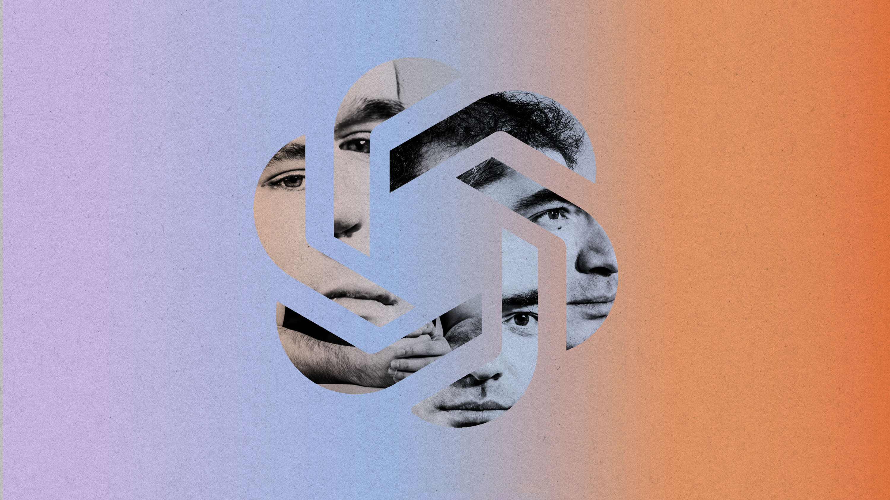 Fragments of Greg Brockman and Ilya Sutskever's faces comprising the OpenAI logo