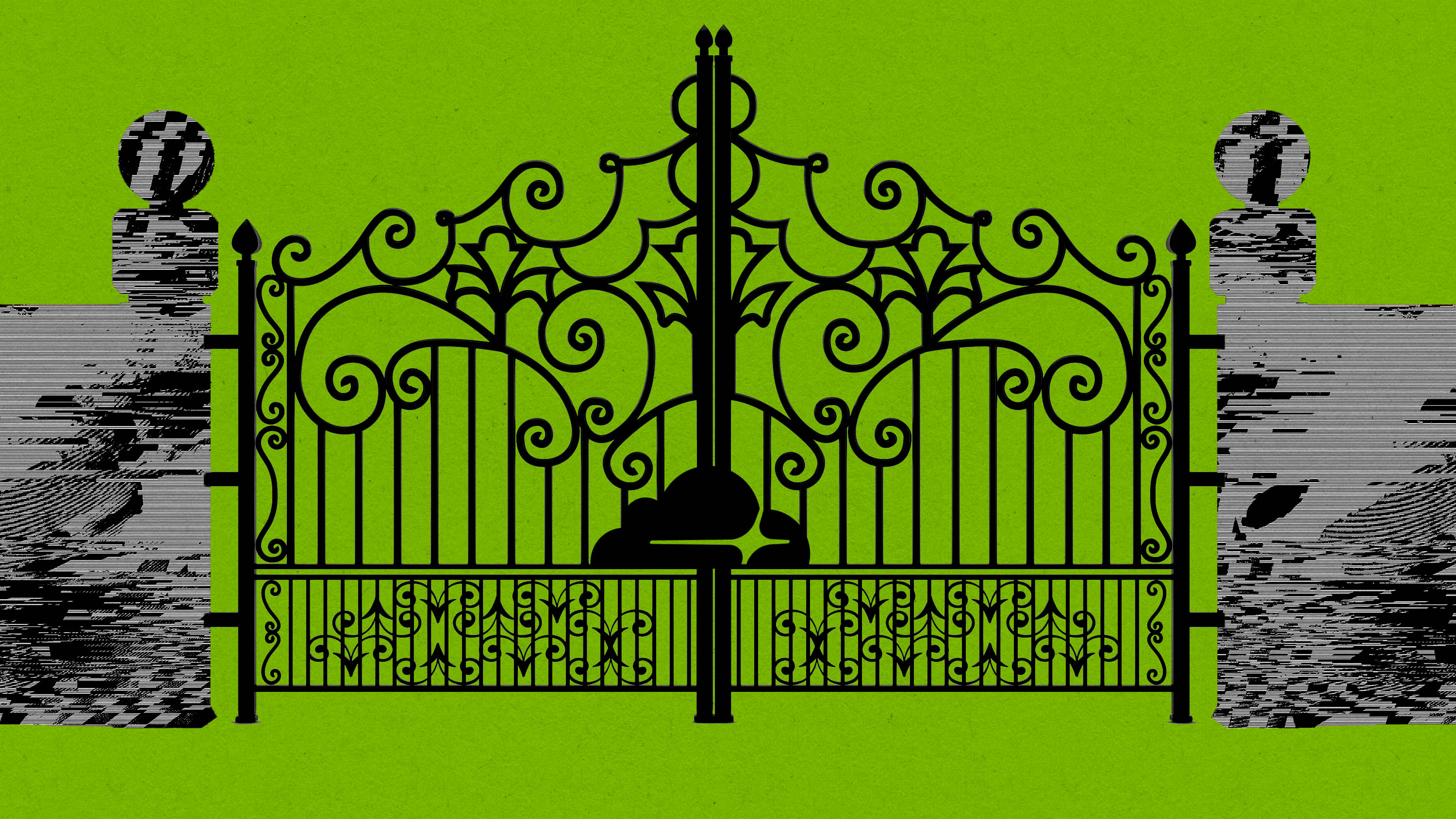 A photo illustration shows a iron gate with the cloudfare logo in the middle.