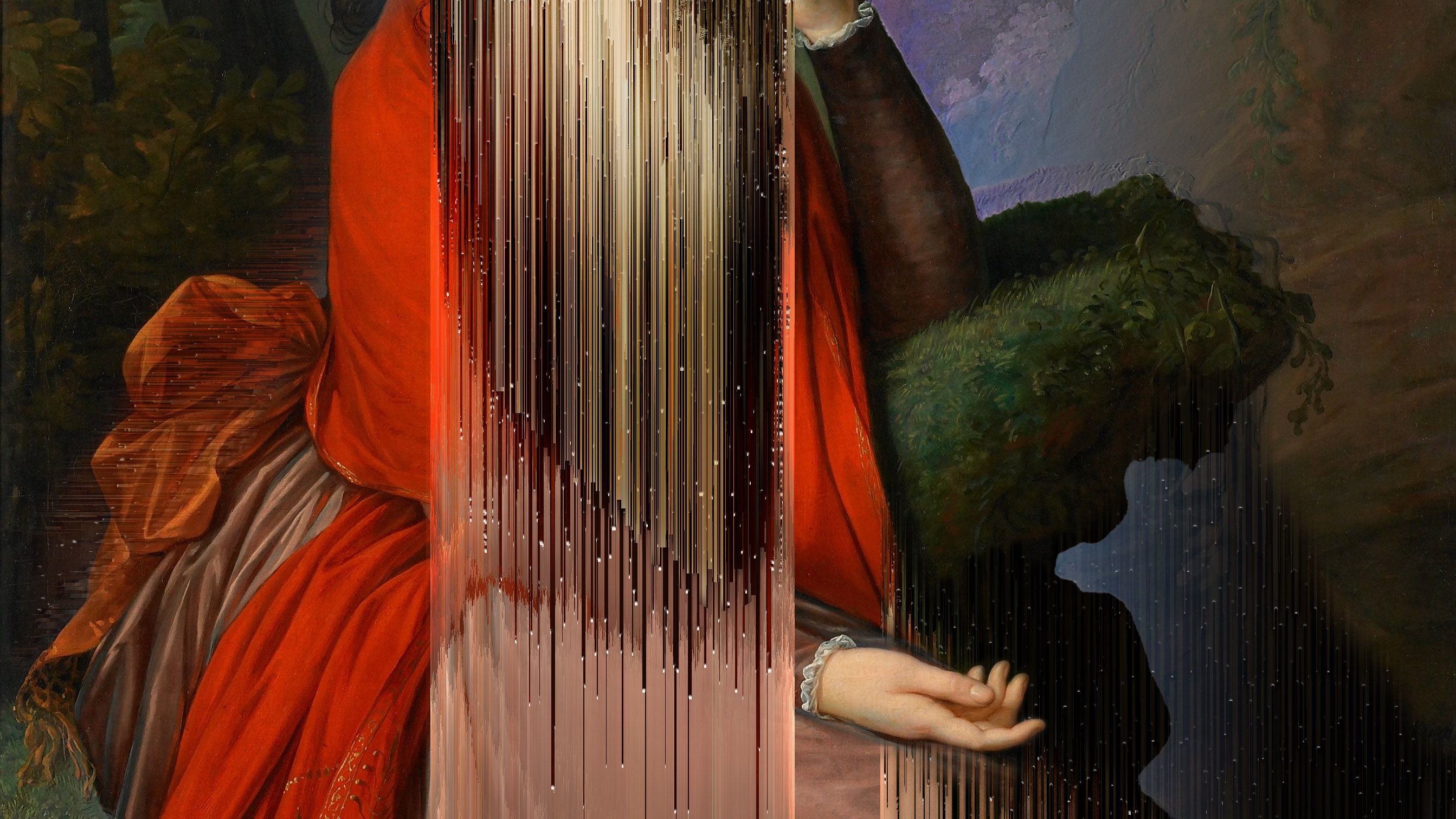 portrait painting with pixelsorting glitch effect