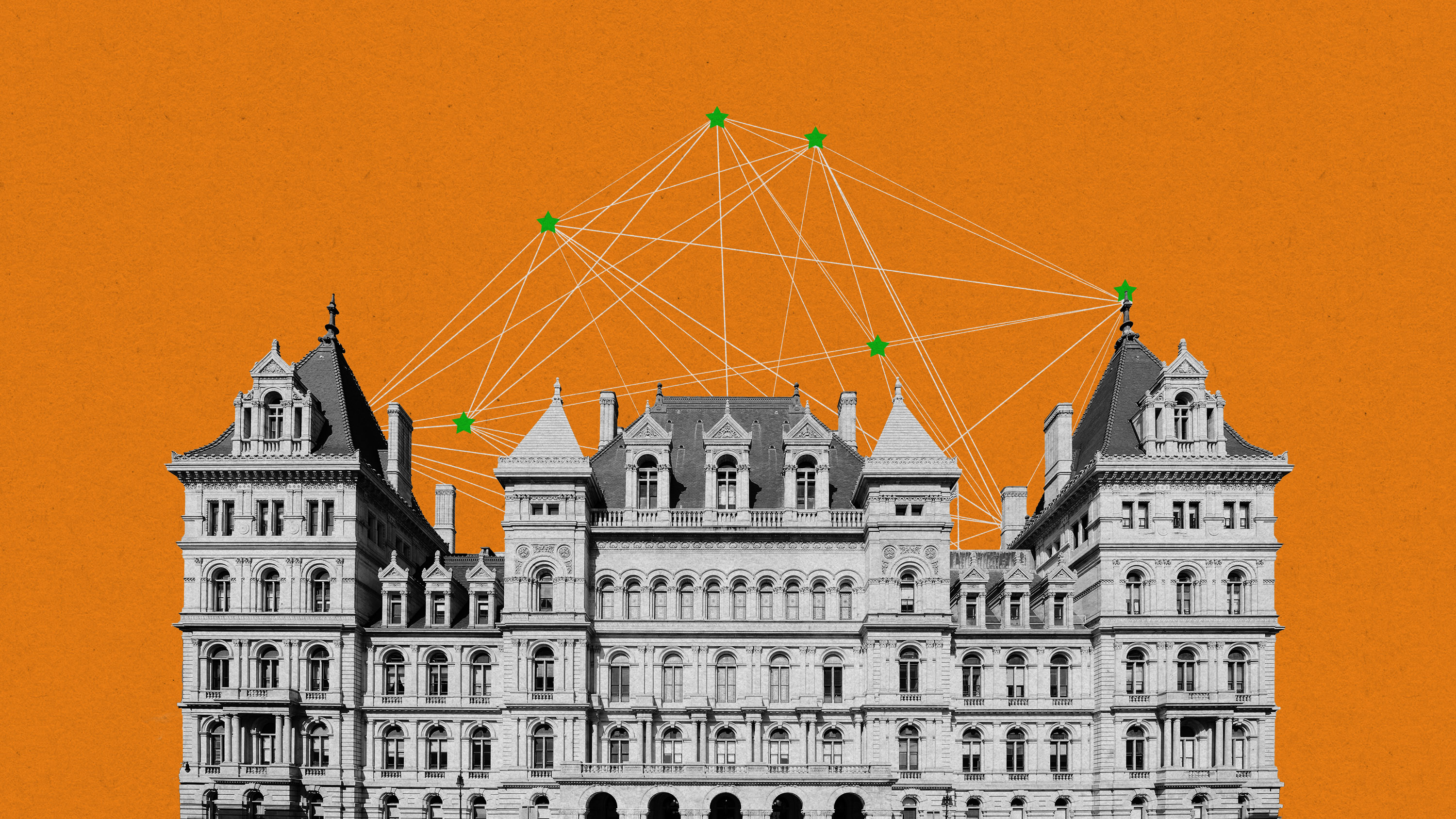 a neural grid above the NY State Capitol