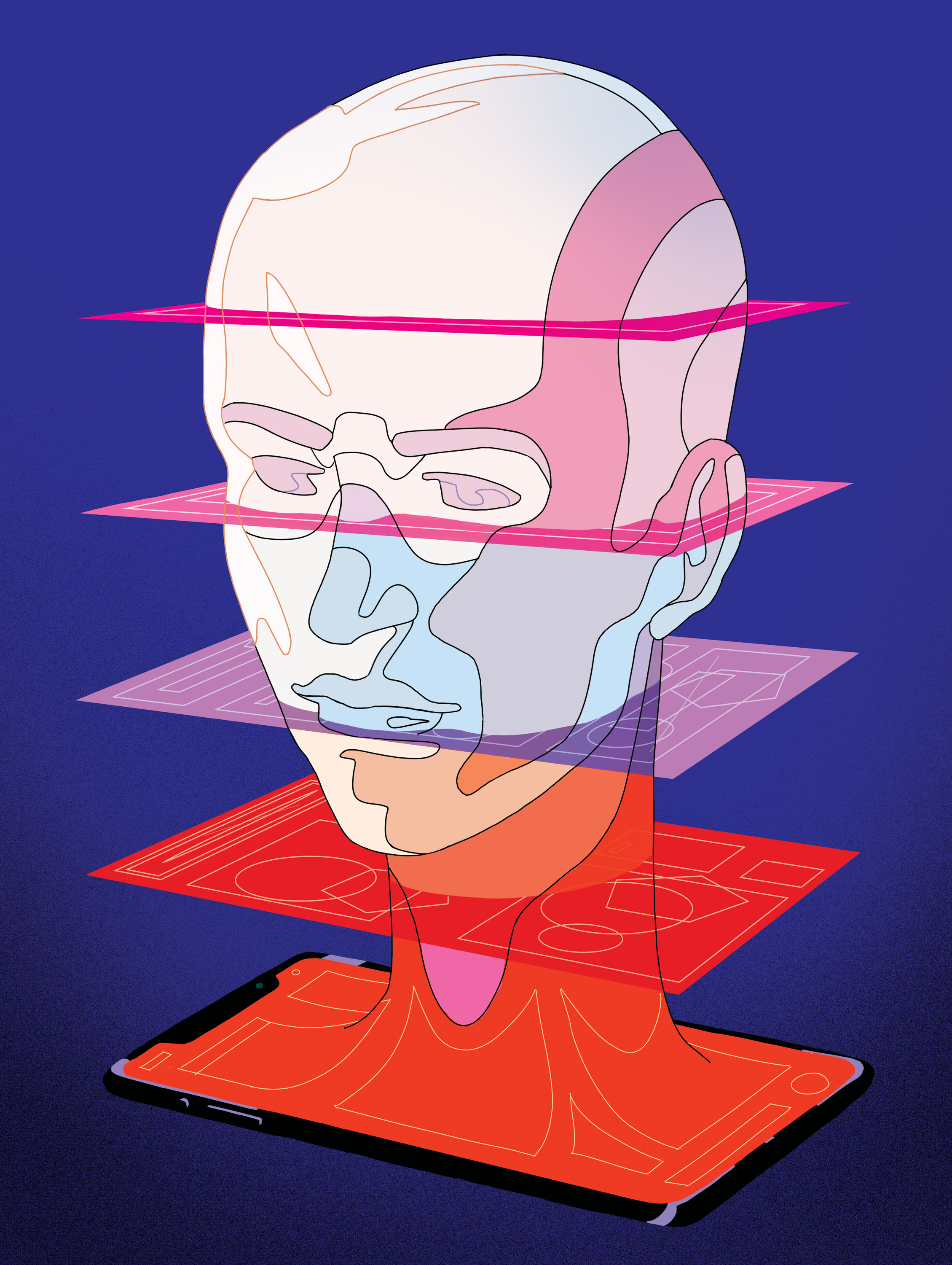 virtual head between strata of screens