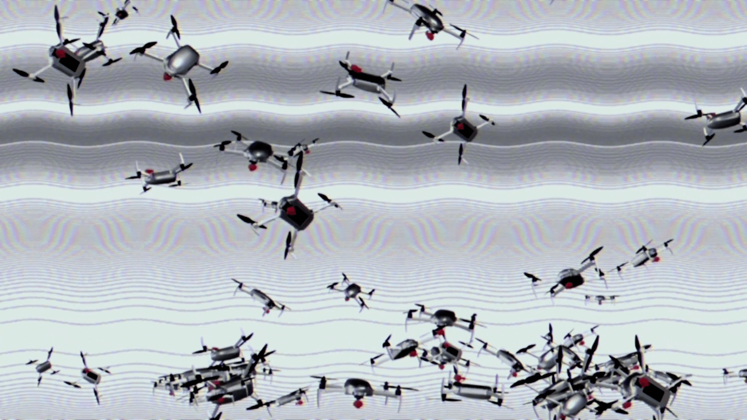 drones fall to the bottom with a waving interference pattern
